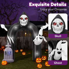 GVDV 10 FT Halloween Inflatables Archway, Halloween Archway Inflatables Ghost, Blow Up Yard Decorations with Ghost and Build-in LEDs