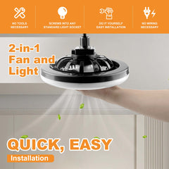 10" Socket Ceiling Fan with Light - Remote Control, 3 Blade Design, Dimmable 3 Light Colors, 3 Speeds