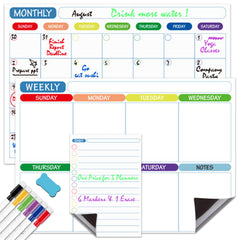 3 Pack Magnetic Dry Erase Calendar Board for Fridge&Wall, Whiteboard Organizer Planner with Monthly, Weekly, and Daily Notepads. Fridge Calendar Comes with 6 Markers and 1 Eraser