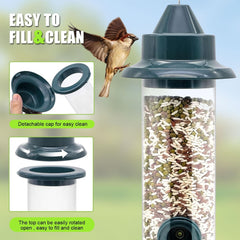 Bird Feeder, HadinEEon Tube Wild Bird Seed Feeder, Squirrel Proof Outdoor Hanging Bird Feeders with 4 Feeding Ports, Weatherproof, ABS Plastics, 15 inches