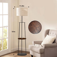 65" Floor Lamp with Shelves, 3 Color Temperature Bulb, Remote Control, Stepless Dimming - Modern Design with Circular Stand and Linen Lampshade