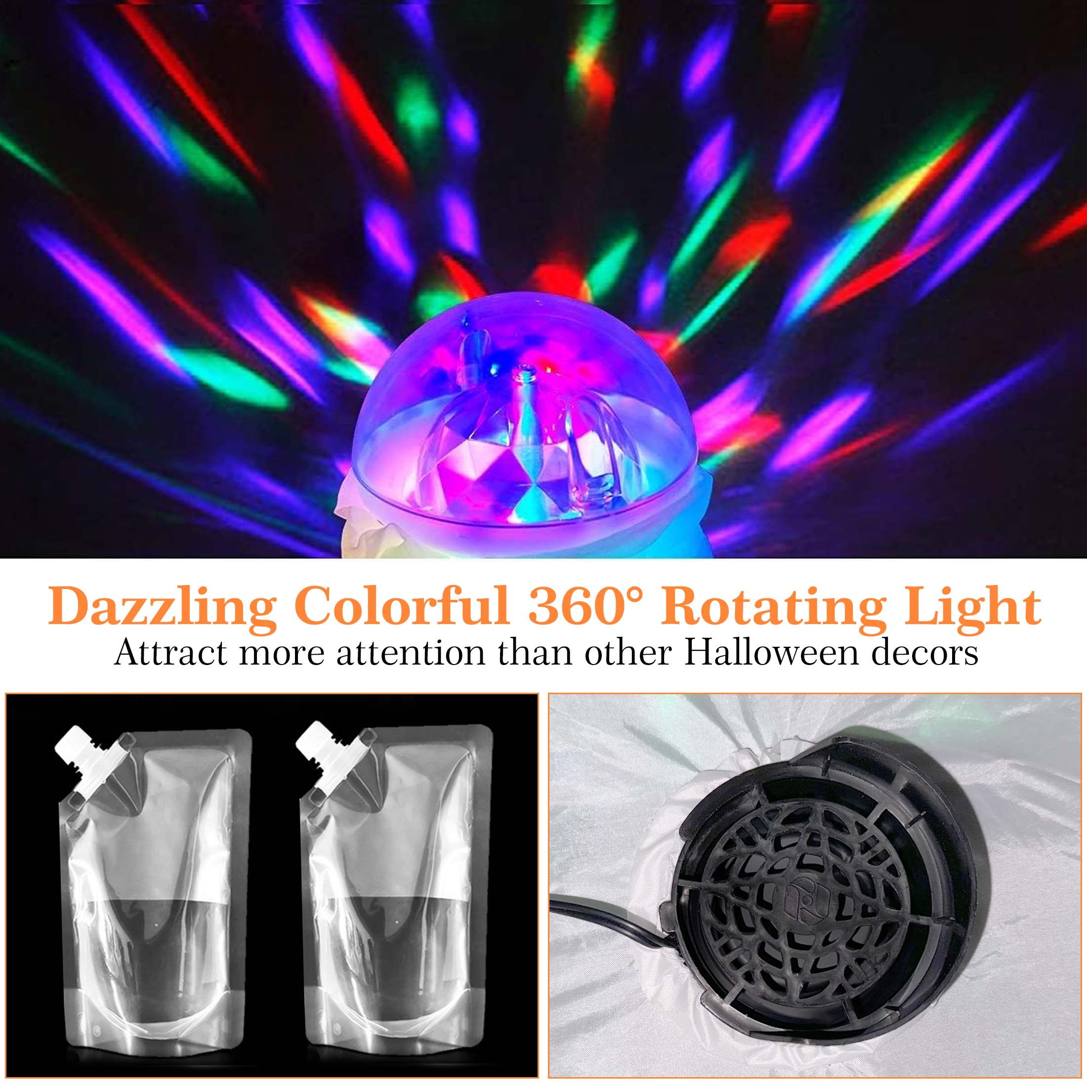 GVDV 5Ft Halloween Inflatable Pumpkin Ghost with 360° Rotating Colorful LED Lights, Cute Indoor / Outdoor Decor for Party, Yard, Lawn