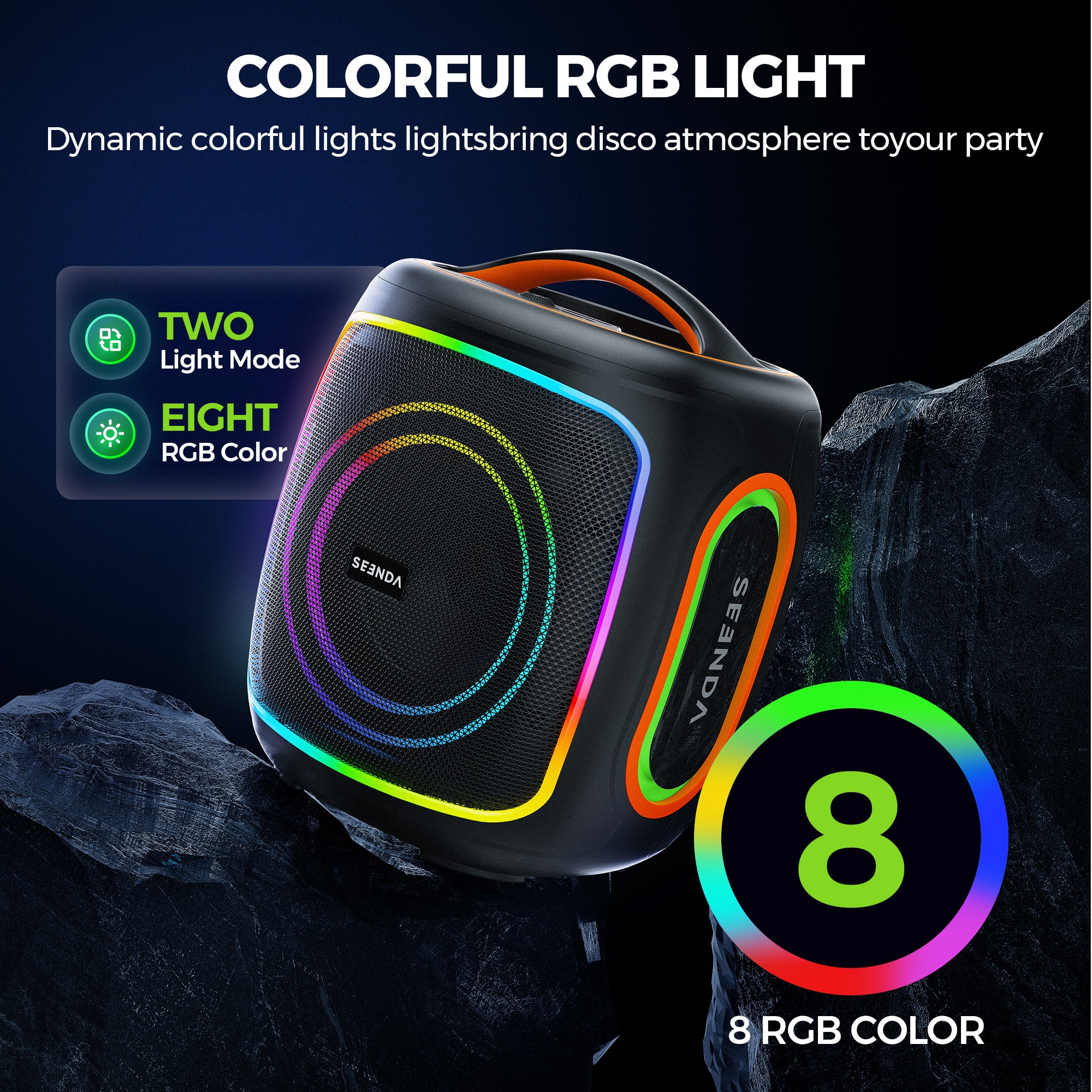 Seenda Karaoke Machine with 2 Wireless Microphones, Bluetooth, Double 6.5" & 1.5" Tweeter Speakers, IPX5 Waterproof, and RGB Lights – Portable PA System for Indoor & Outdoor Parties