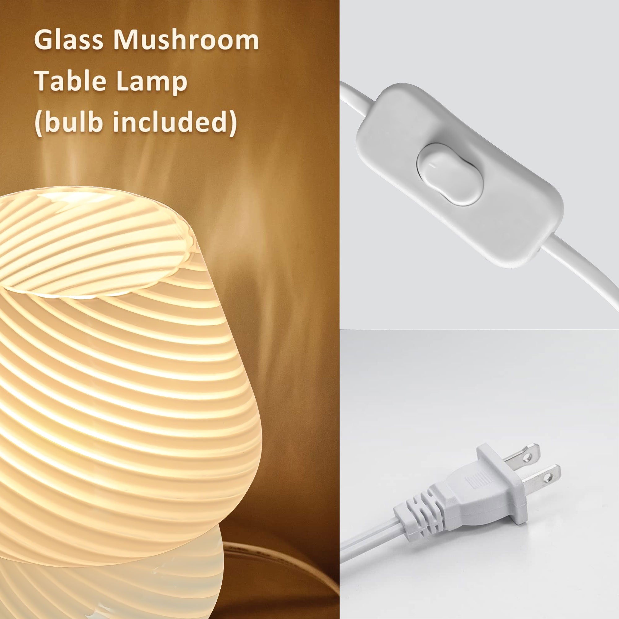 Mushroom Lamp - Murano Style Glass Nightstand Lamp, 3 Color Temperature Dimmable, Fashionable and Easy-to-Use Bedroom Dorm Living Desk Lamp - Ideal Home Decor Gift
