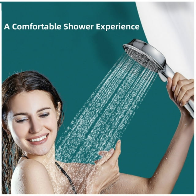 Shower Head,HadinEEon Handheld Shower Head,10-Setting Showerhead with Hose,Bracket,Chrome