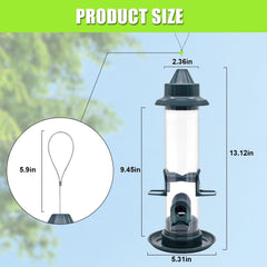 Bird Feeder, HadinEEon Tube Wild Bird Seed Feeder, Squirrel Proof Outdoor Hanging Bird Feeders with 4 Feeding Ports, Weatherproof, ABS Plastics, 15 inches