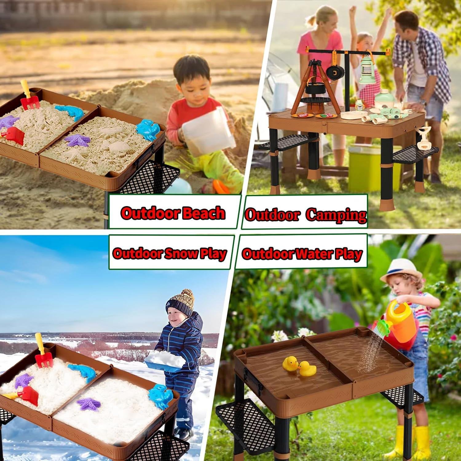 Outdoor Camping Play Table Set, Beach Toys Activity Sensory Play Table Storage, Camping Backyard Beach Water Play Toys for Toddlers Boy & Girl Gifts