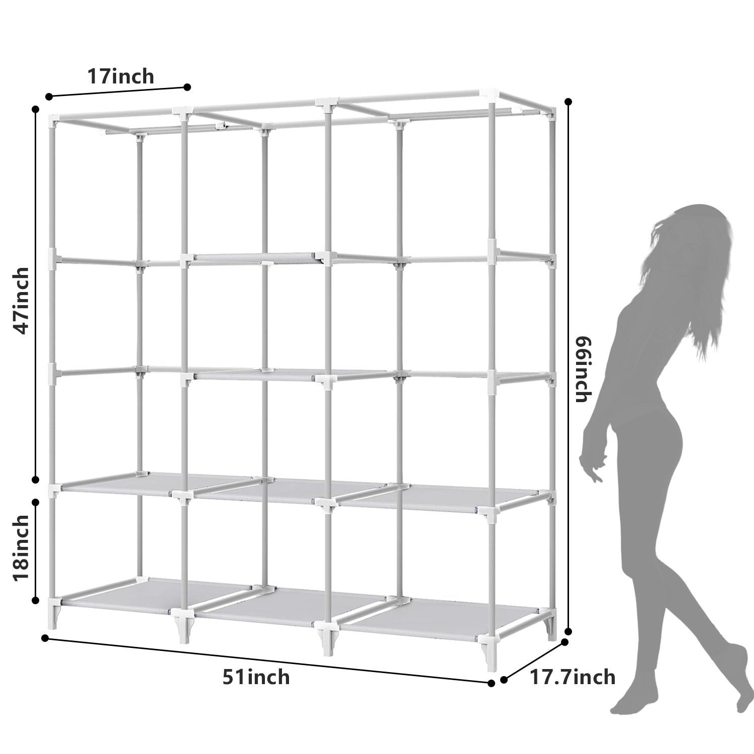 HadinEEon Portable Closet, 51-inch Wardrobe Storage with 3 Hanging Rods