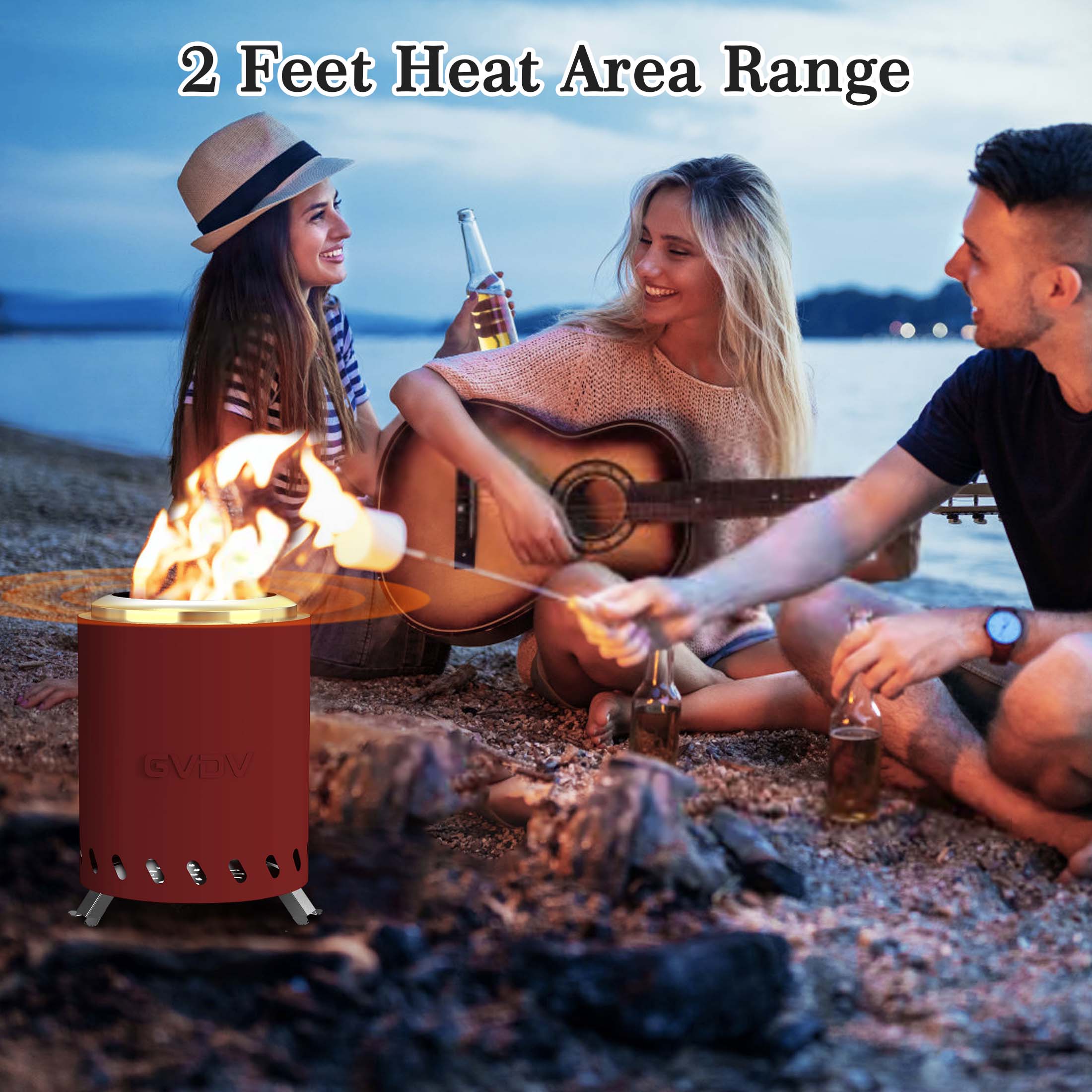 7.5" Tabletop Fire Pit - Smokeless & Portable Mini Fire Bowl, Dual Fuel, 304 Stainless Steel with Carry Bag for Outdoor (Red)