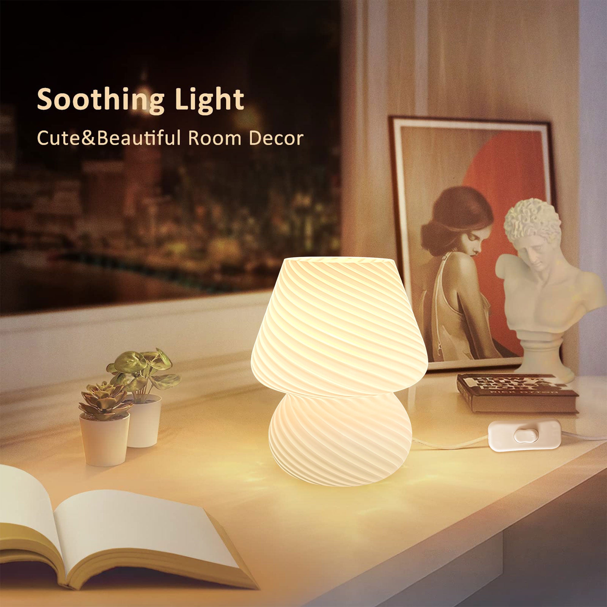 Mushroom Lamp - Murano Style Glass Nightstand Lamp, 3 Color Temperature Dimmable, Fashionable and Easy-to-Use Bedroom Dorm Living Desk Lamp - Ideal Home Decor Gift