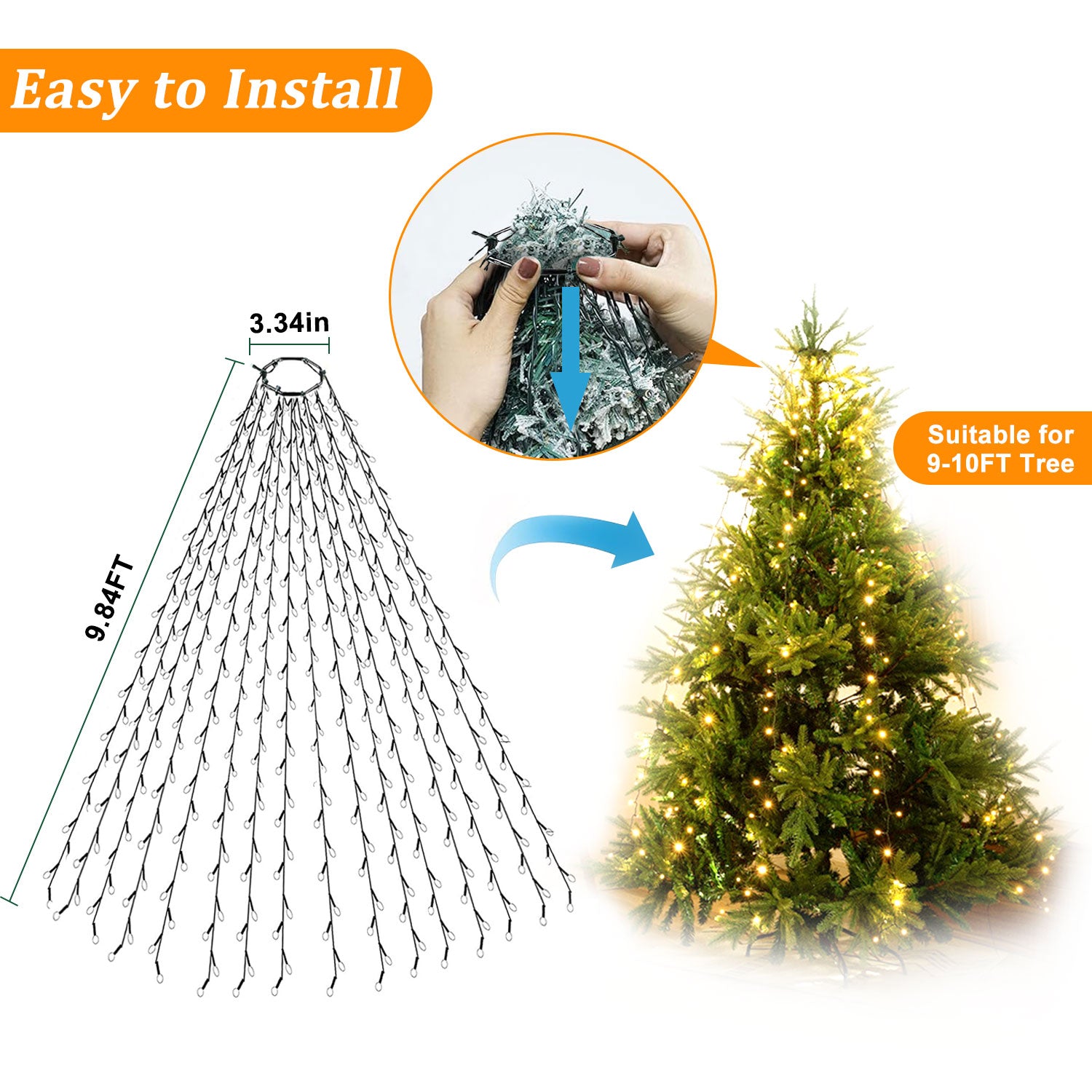 Christmas String Lights for Tree, 400 LEDs 9.8FT x 16 Lines Christmas Tree Lights with Memory Function & 8 Modes, with Remote Control & Timer for Christmas Tree Decorations (Warm White)