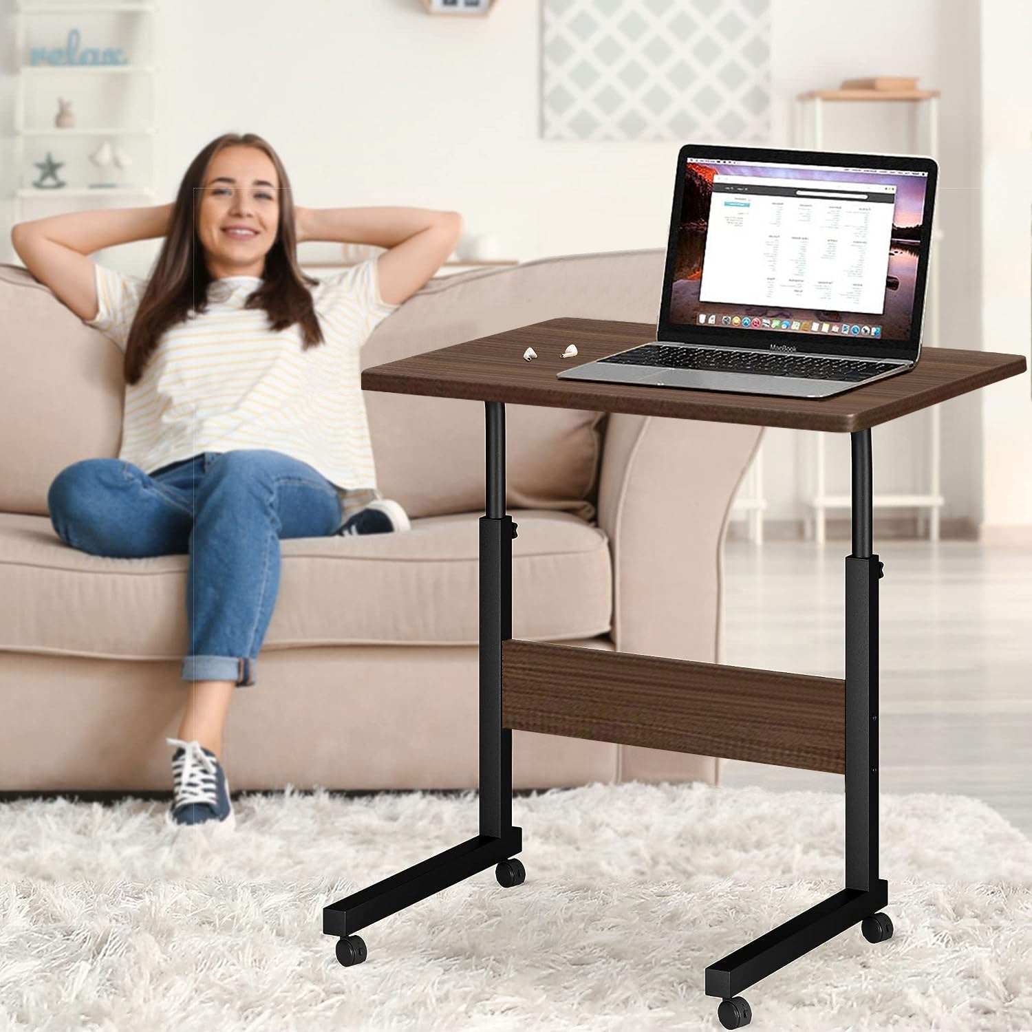 Laptop Desk Adjustable Desk Standing Desk Home Office Desks for Small Spaces Portable Desk Table for Bedrooms, Study Desk Mobile Rolling Computer Work Desk on Wheels