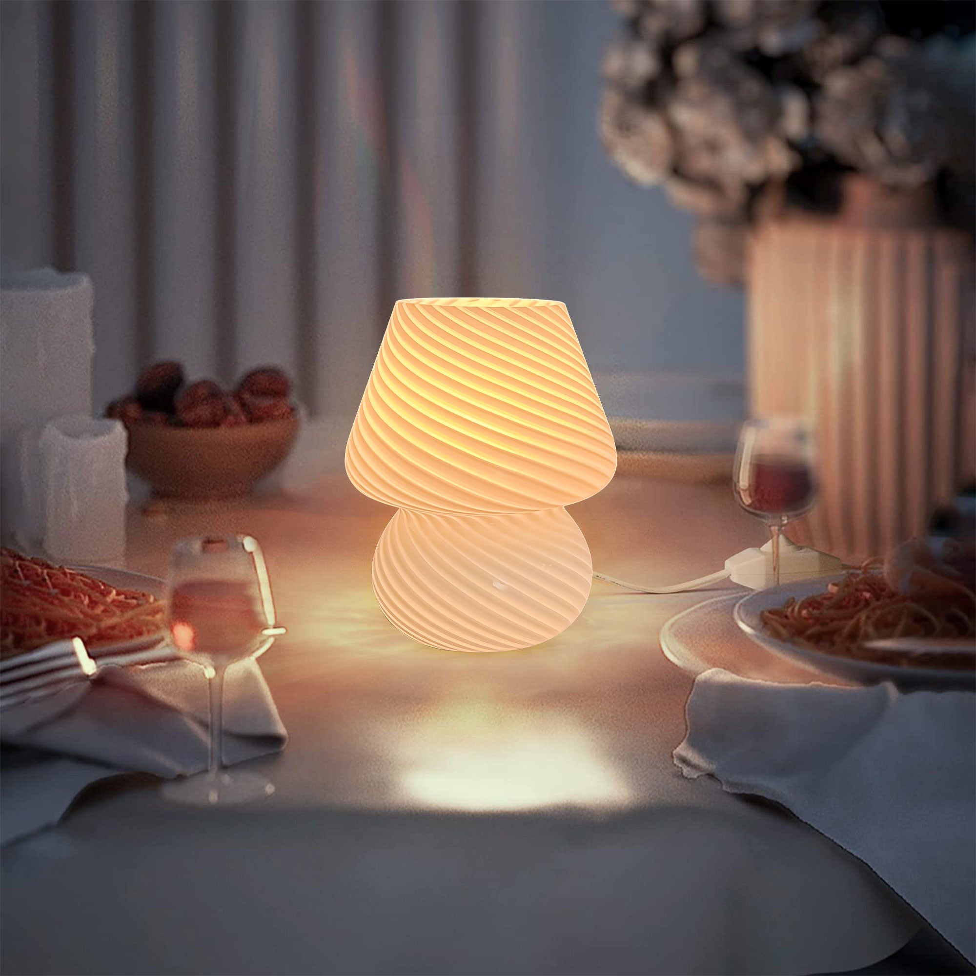 Mushroom Lamp - Murano Style Glass Nightstand Lamp, 3 Color Temperature Dimmable, Fashionable and Easy-to-Use Bedroom Dorm Living Desk Lamp - Ideal Home Decor Gift