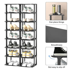 8 Tiers Narrow Vertical Shoe Racks Tall Shoe Rack Organizer for Closet, Furniture Shoe Storage Organizer, Sturdy & Space Saving Shoe Shelf for Entryway, Black