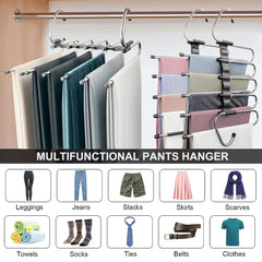 2 Pack Pants Hangers Non Slip Space Saving - Closet Storage Organizer Multiple Layers Multifunctional Closet Hangers, Clothes Hangers for Trousers Scarves Slack