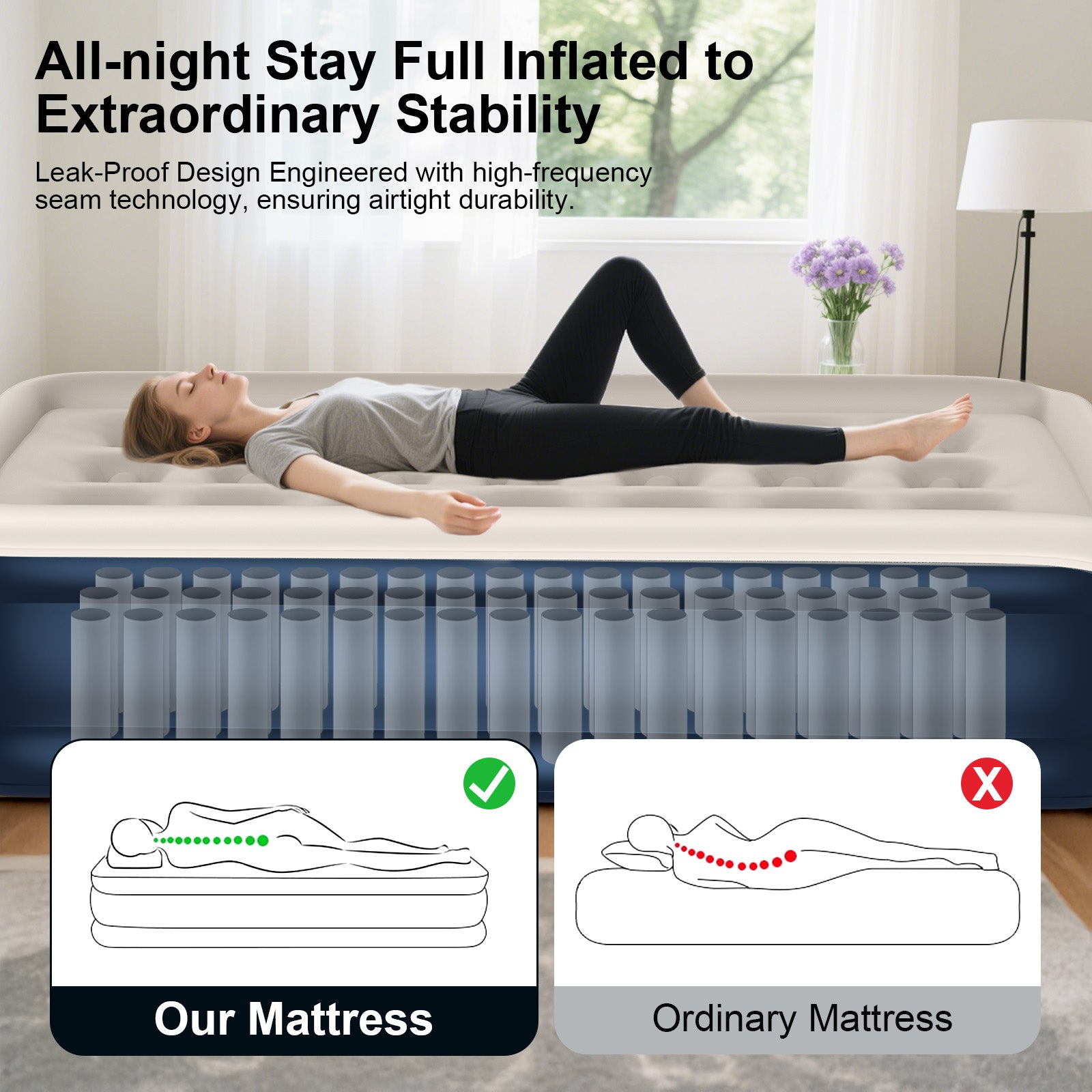 GVDV 18" Twin Air Mattress with Built-in Pump, Raised Inflatable Air Bed for Guests & Home, Comfortable Blow-up Mattress, Upgraded 4-Chamber Design, Supports up to 560 lbs