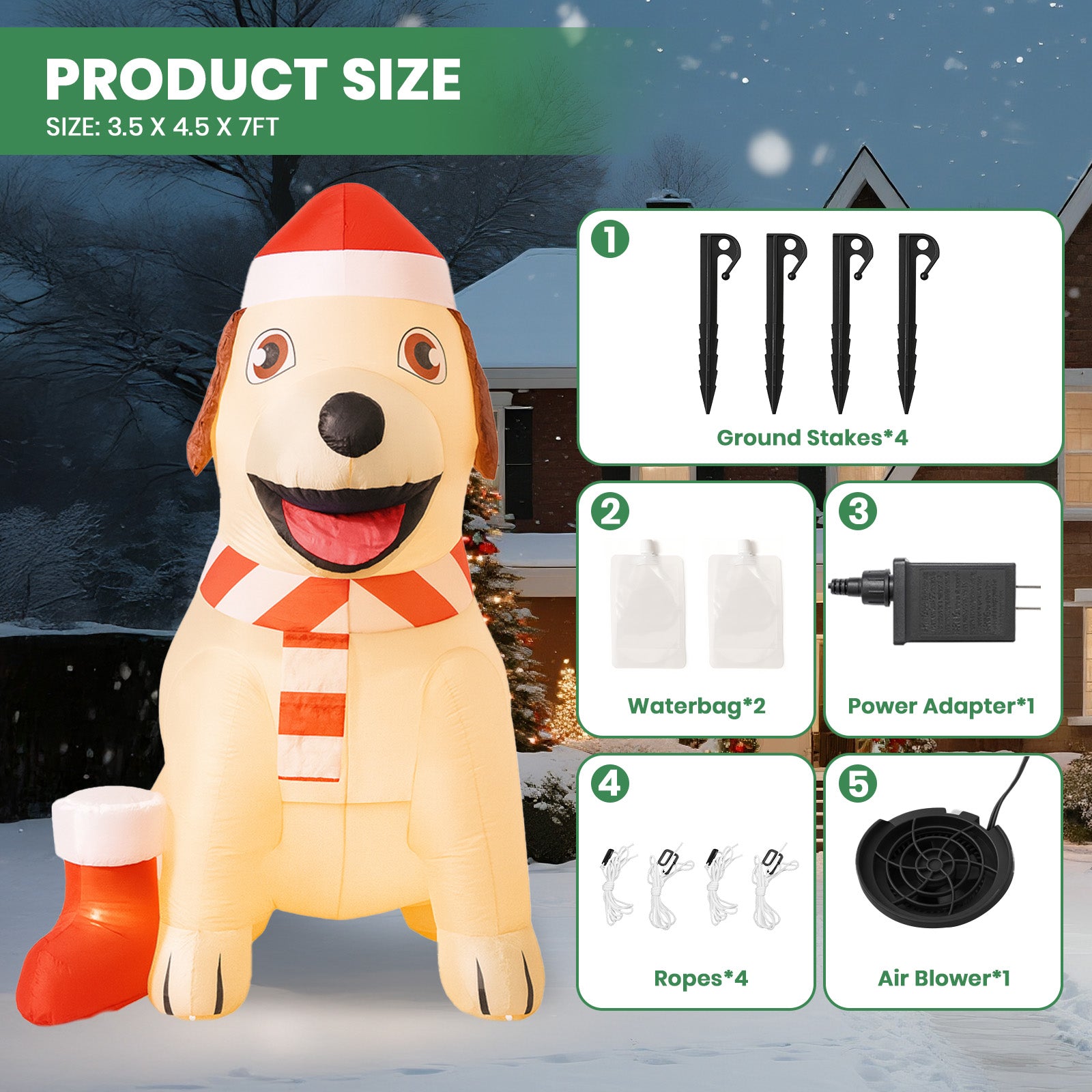 GVDV 7 FT Christmas Inflatable Lab Dog with Bright LED, Blow Up Decoration for Outdoor & Indoor Holiday Party, Yard, Lawn, Home
