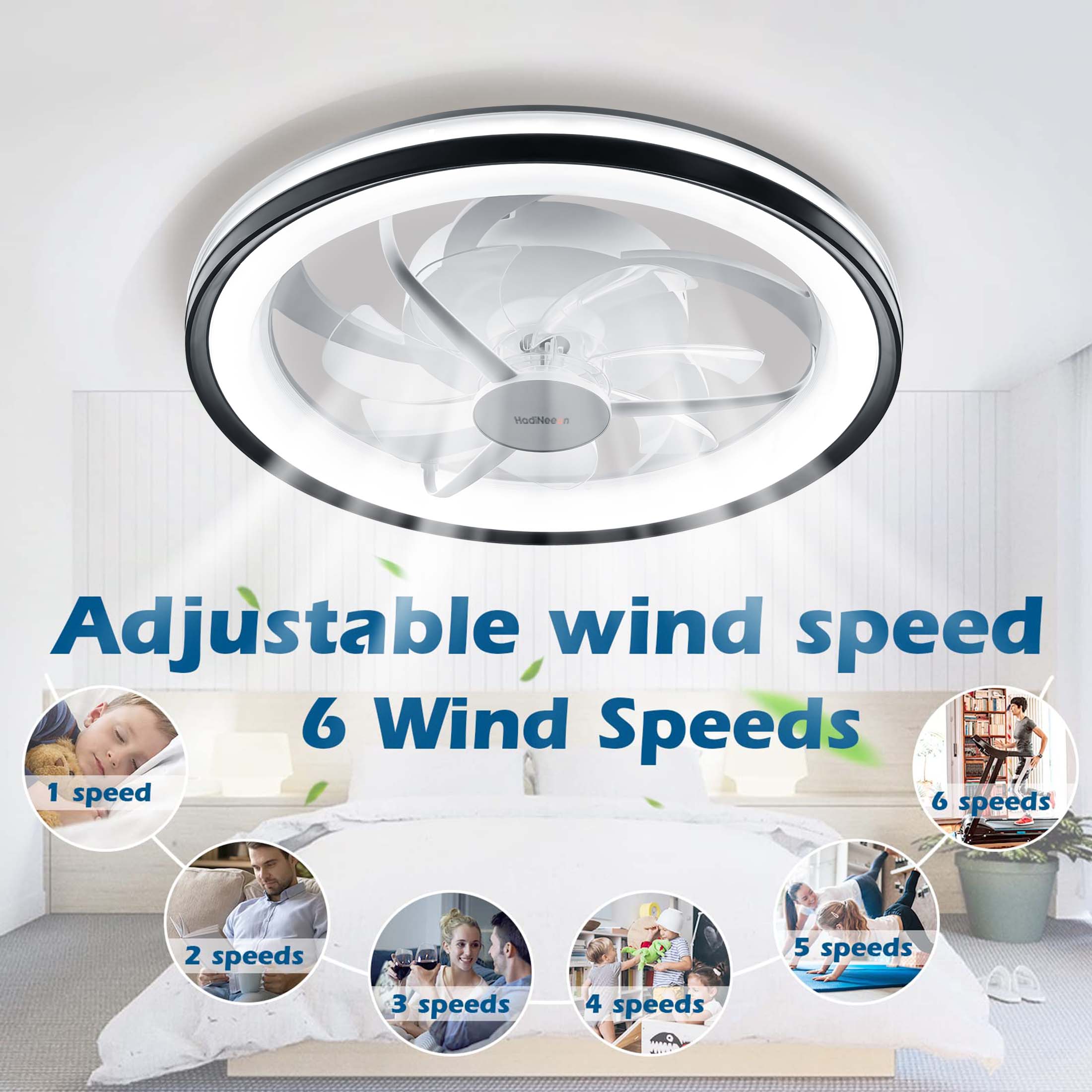 18" Modern Ceiling Fan with Lights, Remote & App Control - Dimmable, Low Profile Design, Stepless Color Temperature Change, 6 Speeds - White