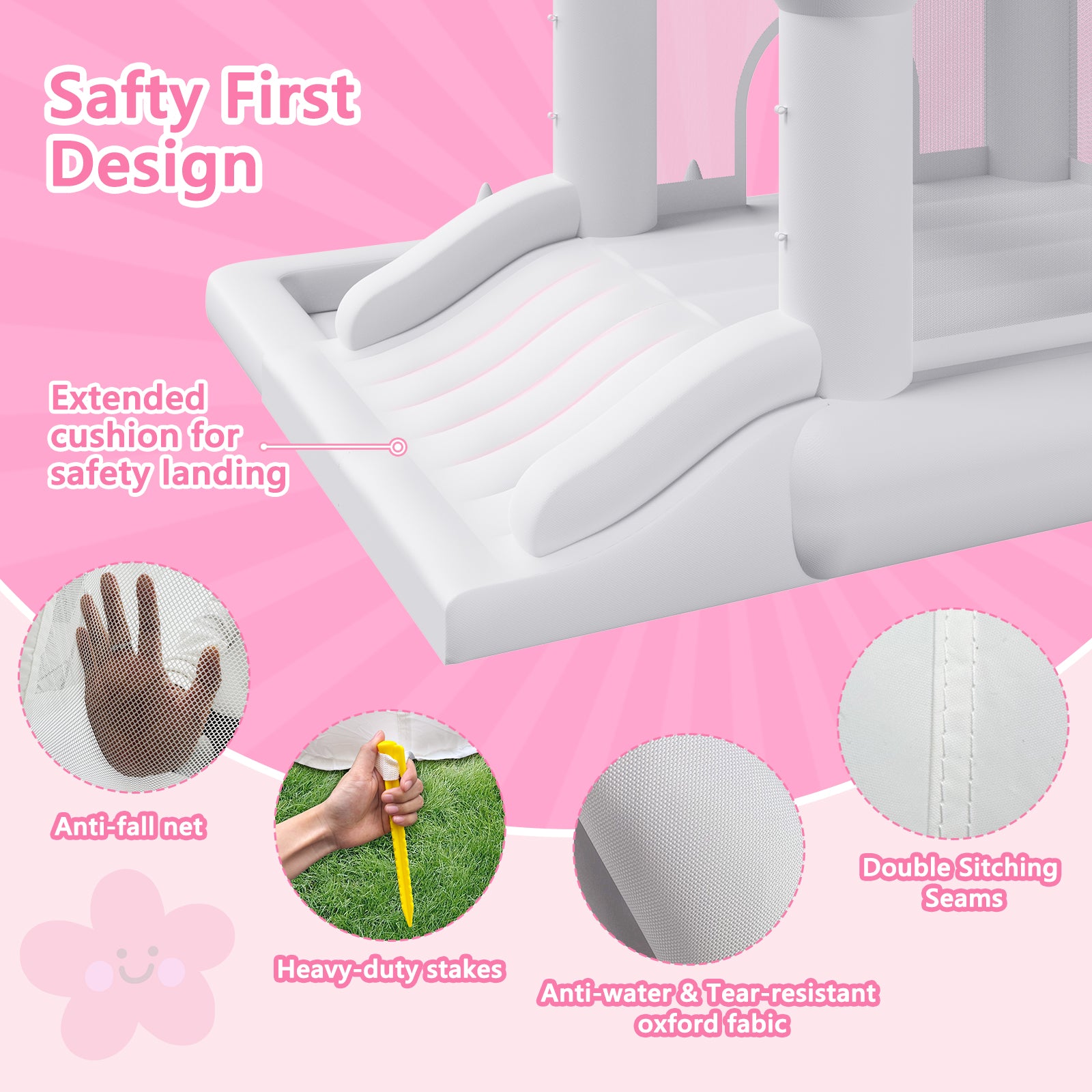 GVDV 9FT Inflatable Bounce House with Slide & 350W Blower, White Jumping Castle for Kids 3–12, Indoor & Outdoor Wedding or Party Fun