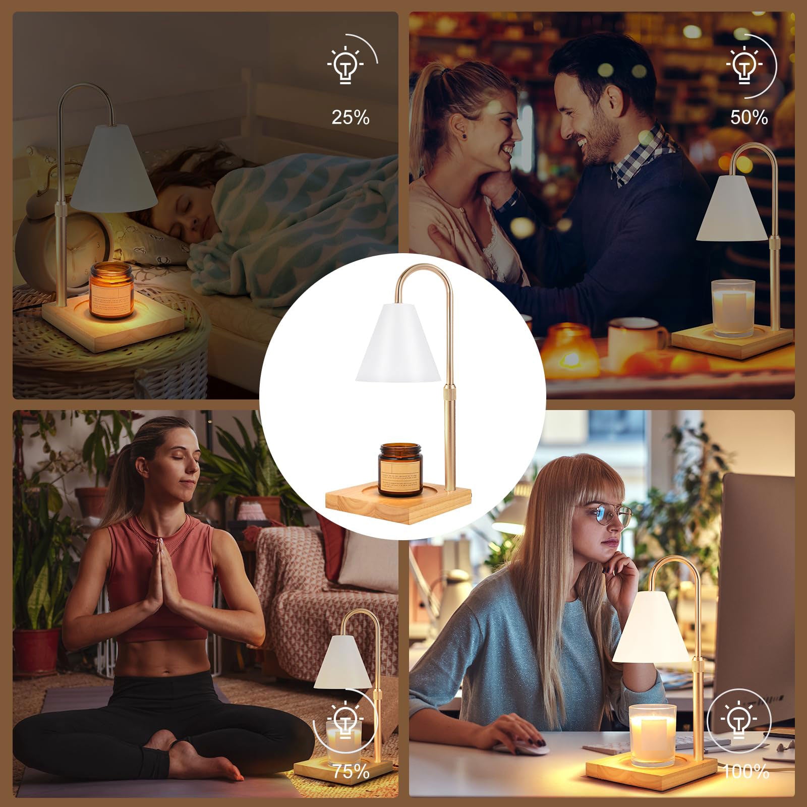 Candle Warmer Lamp with Timer, Dimmable, Adjustable Height - Electric Top Down Melting for All Jar Candles - Home Decor Wax Melter Light in White (Includes 2 Halogen Bulbs)