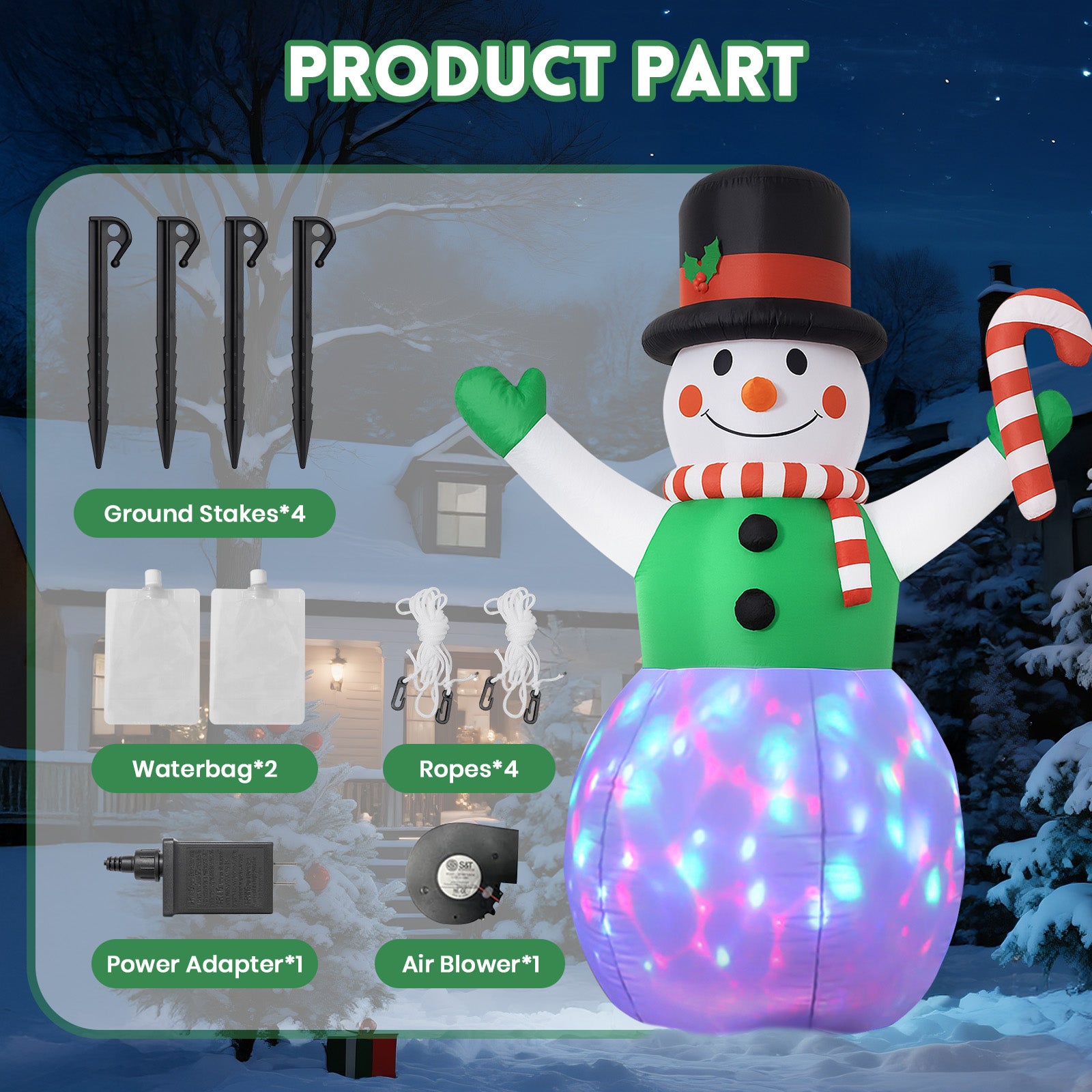 GVDV 8 Ft Lighted Christmas Inflatable Snowman with Rotating LED Lights, Christmas Blow Up Yard Decoration for Holiday, Party, Christmas