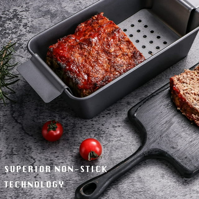 2-in-1 Large Nonstick Meat Loaf Pan with Drain Drip Tray - 10" * 5.7", Healthy Coating (Carbon Steel Gray)