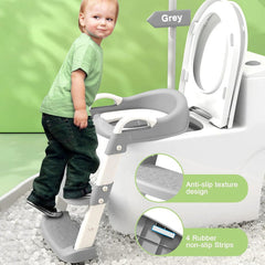 HadinEEon Baby Potty Training Seat, Foldable Potty Toilet Seat with Ladders for Kids Toddlers (Gray)