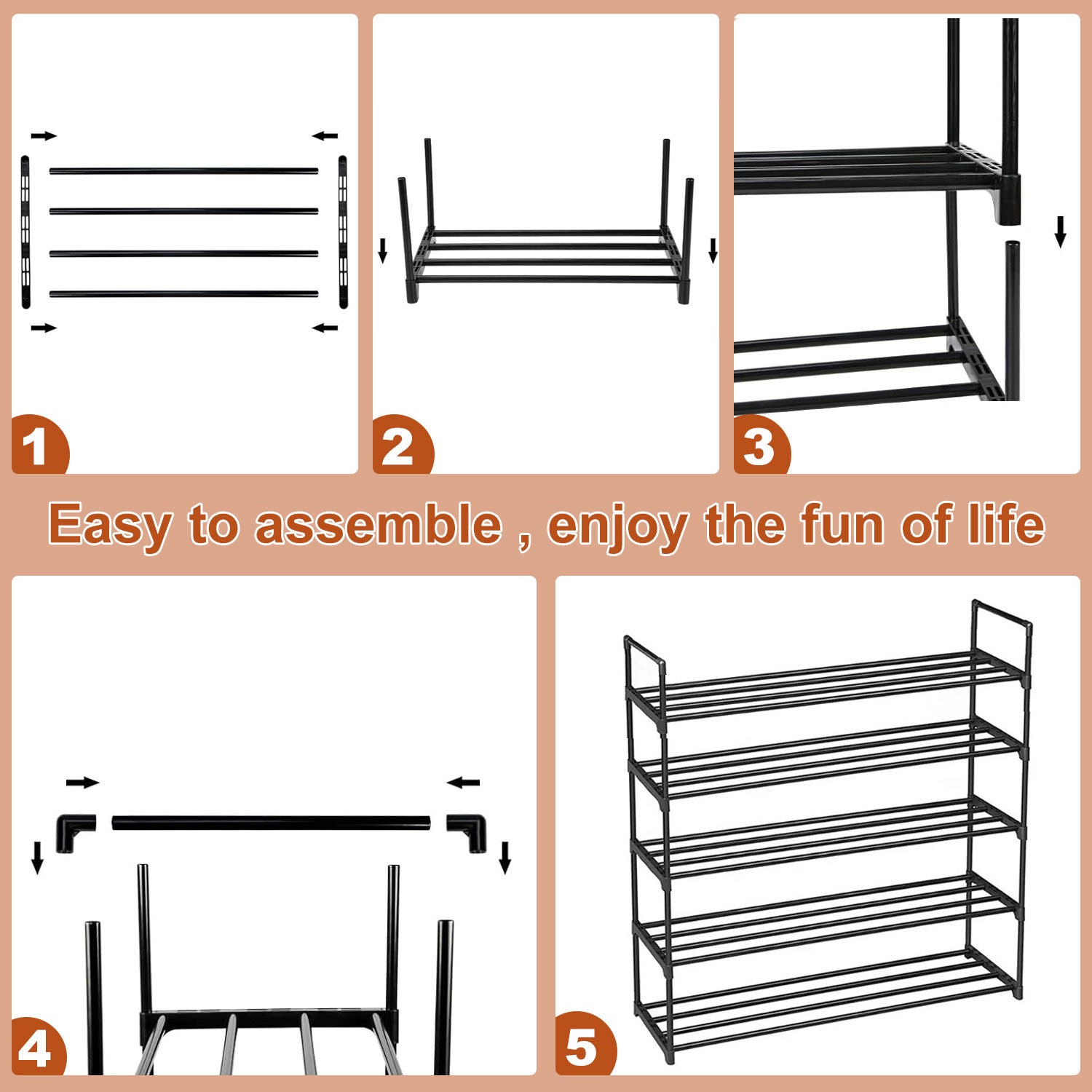 5 Tiers Shoe Rack Tall Shoe Organizer Shoe Storage Vertical Shoe Shelf Large Shoe Rack Organizer Stackable Shoe Racks for Entryway, Closet, Garage, Bedroom,Cloakroom