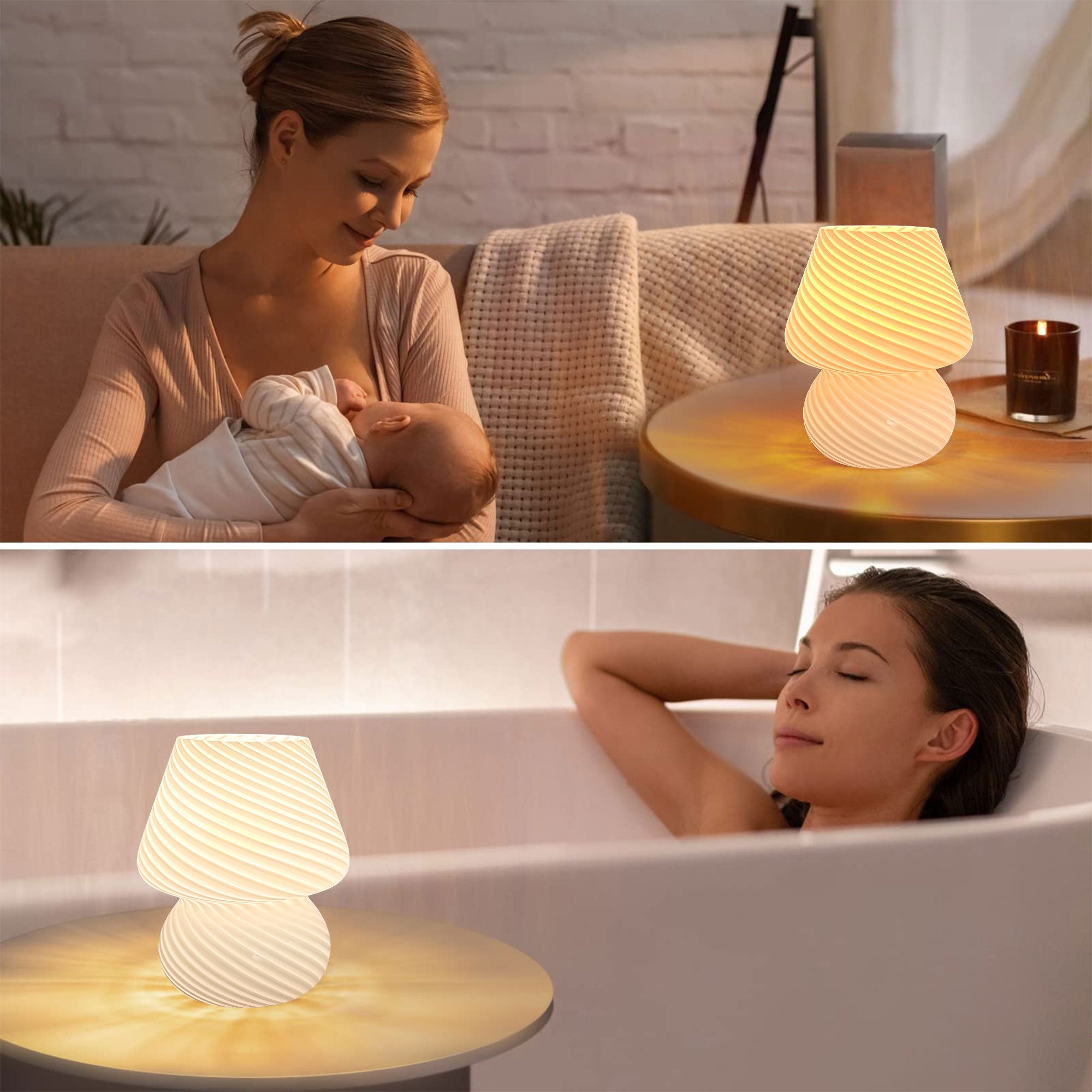 Mushroom Lamp - Murano Style Glass Nightstand Lamp, 3 Color Temperature Dimmable, Fashionable and Easy-to-Use Bedroom Dorm Living Desk Lamp - Ideal Home Decor Gift