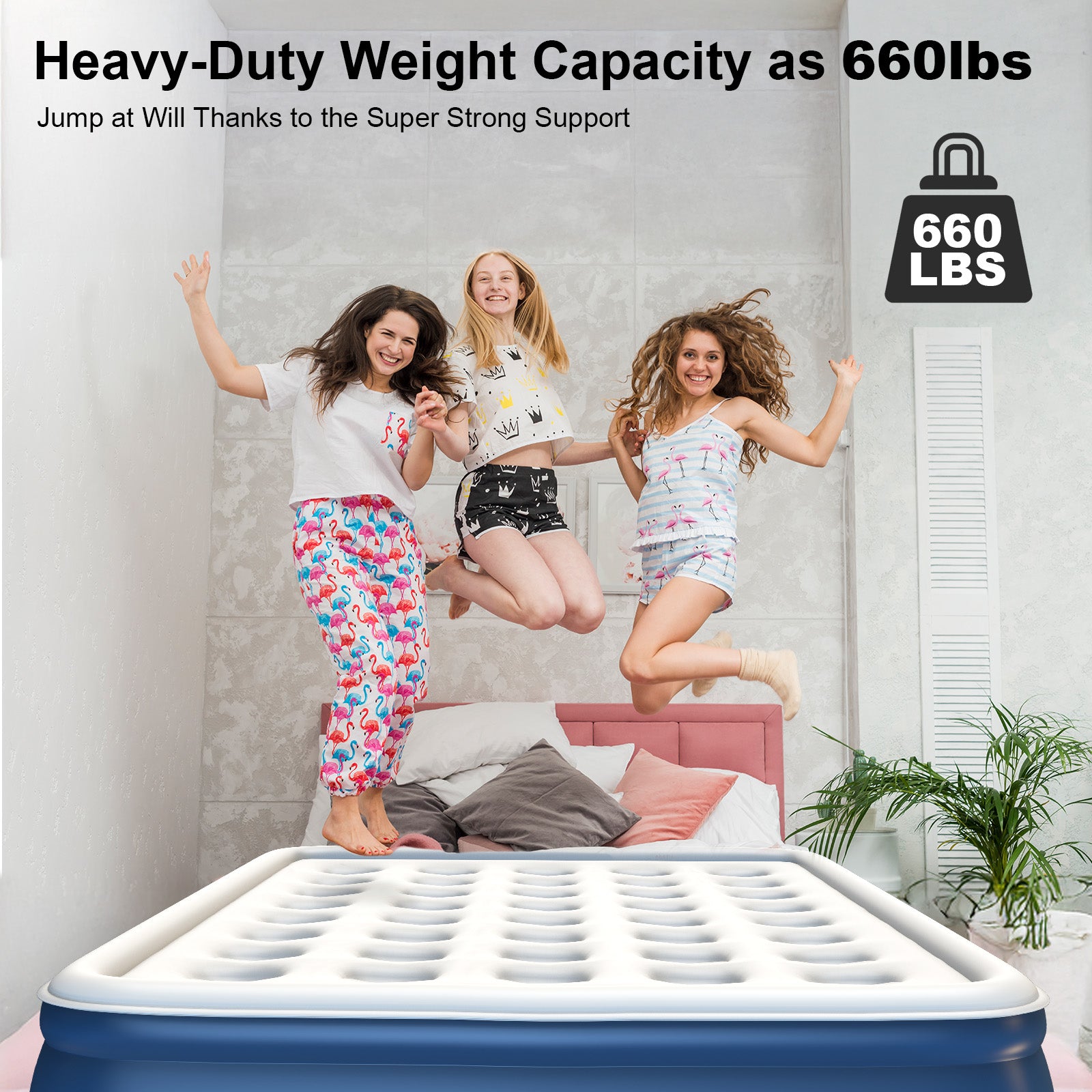 GVDV 18" Queen Air Mattress with Built-in Pump, Raised Inflatable Air Bed for Guests & Home, Comfortable Blow-up Mattress, Upgraded 4-Chamber Design, Supports up to 660 lbs