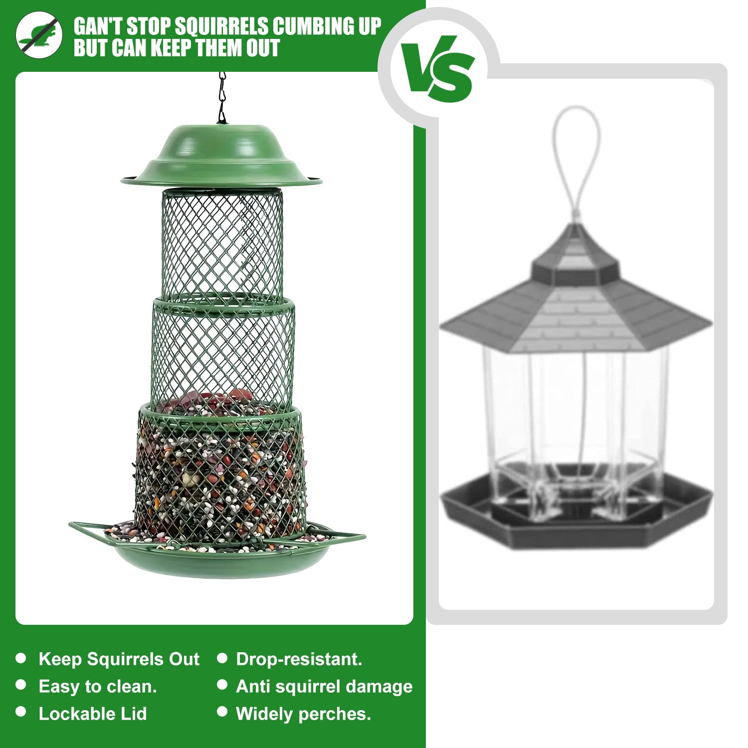 HadinEEon Bird Feeders, Outdoors Hanging Squirrel Proof Bird Feeders, 4 lbs Large Capacity for Cardinal, Finch, Sparrow, Blue Jay