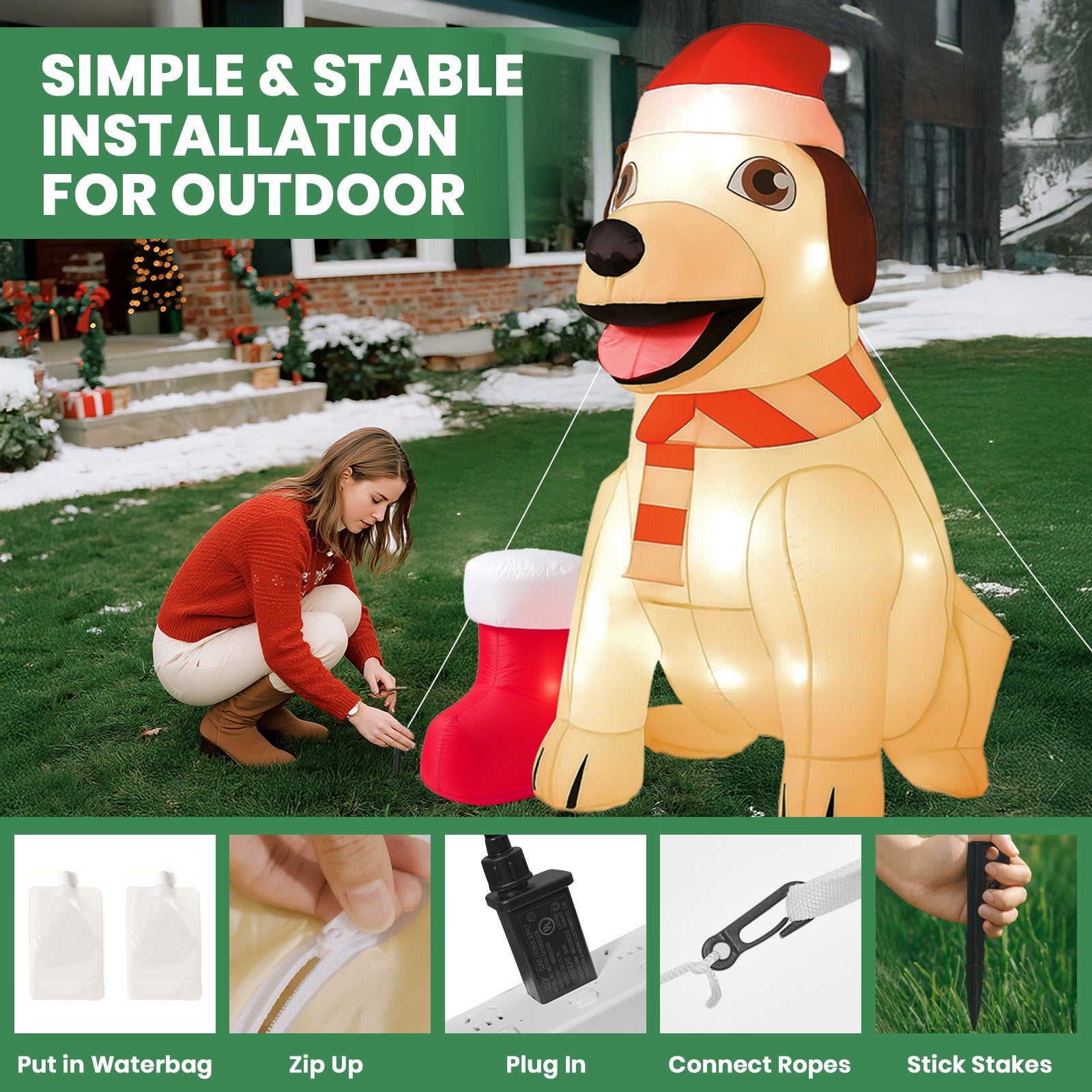 GVDV 7 FT Christmas Inflatable Lab Dog with Bright LED, Blow Up Decoration for Outdoor & Indoor Holiday Party, Yard, Lawn, Home