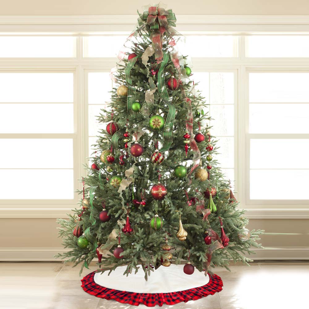 HadinEEon Christmas Tree Skirt, 48 inch, Jute Indoor Christmas Tree Mat for Xmas Decoration (Red & White)