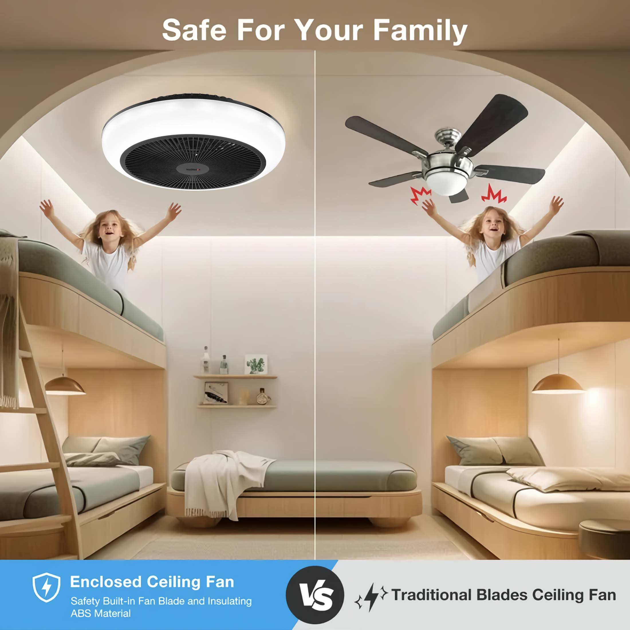 18" Modern Ceiling Fan with Light, Remote & APP Control - 3 Colors Lighting, Flush Mount Design, 6 Wind Speeds, Timing Setting - Black