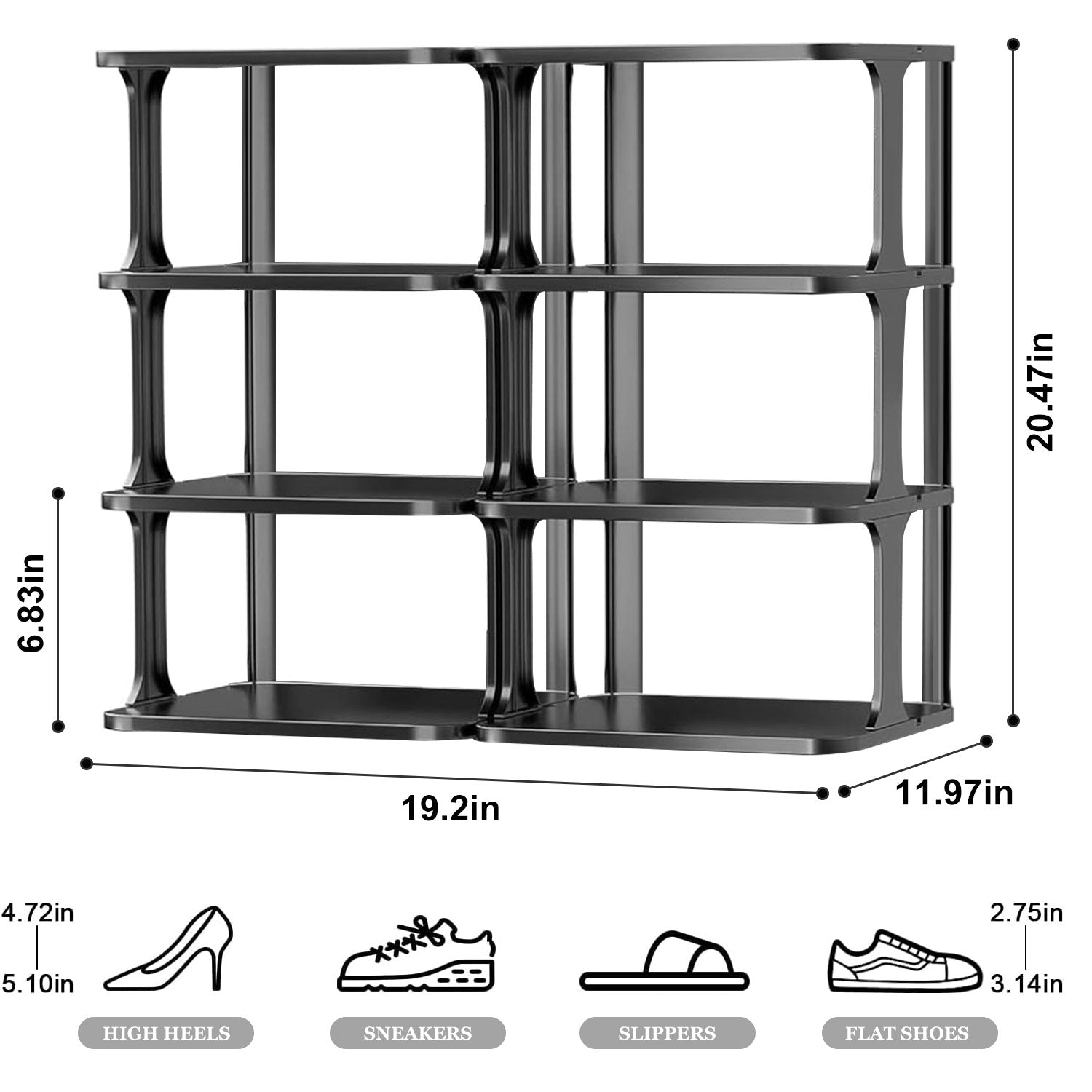 8 Tiers Narrow Vertical Shoe Racks Tall Shoe Rack Organizer for Closet, Furniture Shoe Storage Organizer, Sturdy & Space Saving Shoe Shelf for Entryway, Black