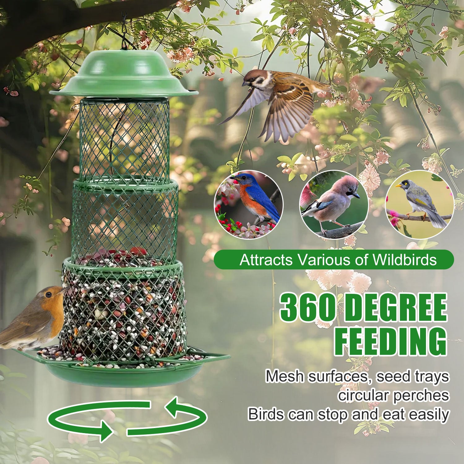 HadinEEon Bird Feeders, Outdoors Hanging Squirrel Proof Bird Feeders, 4 lbs Large Capacity for Cardinal, Finch, Sparrow, Blue Jay