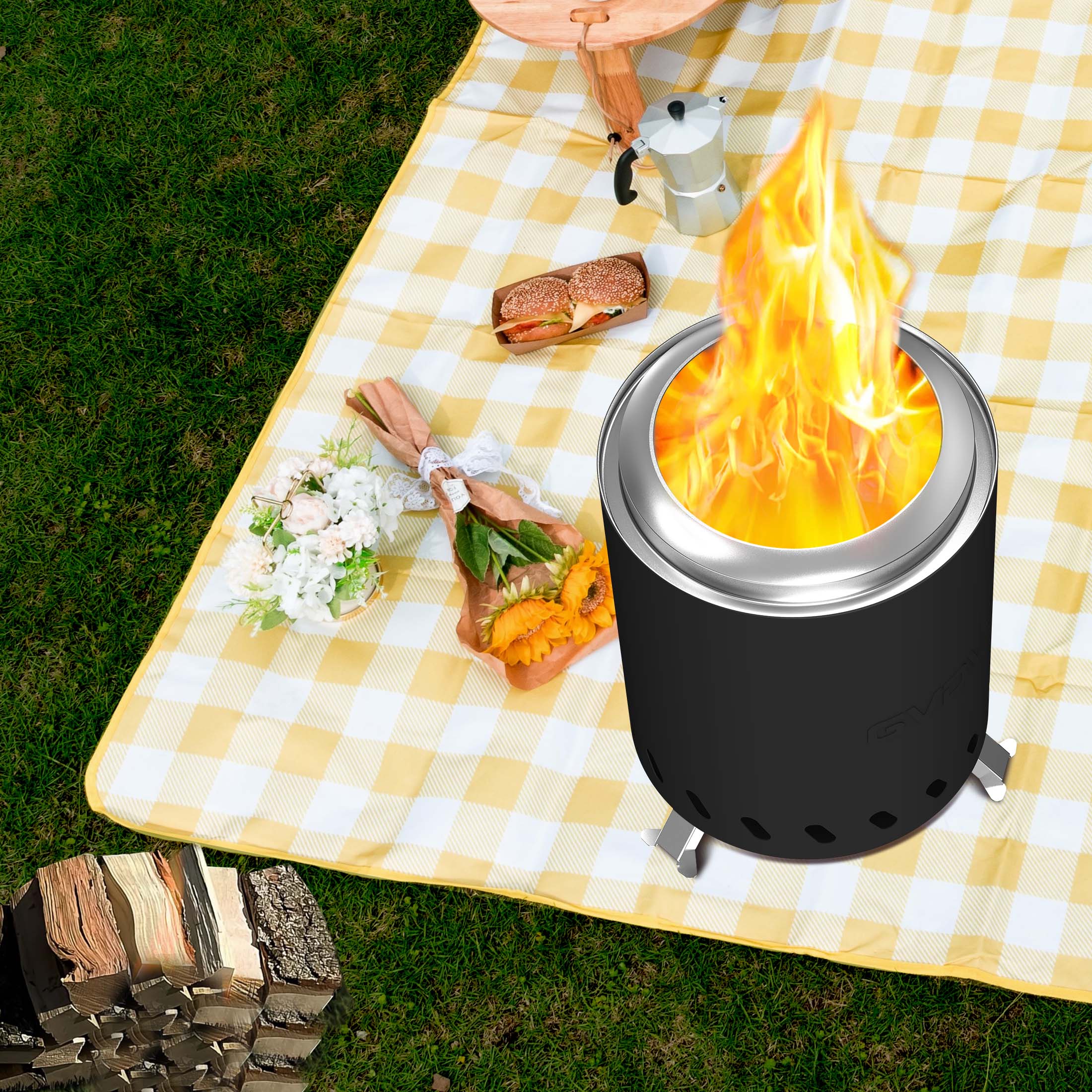 7.5" Tabletop Fire Pit - Smokeless & Portable Mini Fire Bowl, Dual Fuel, 304 Stainless Steel with Carry Bag for Outdoor (Black)