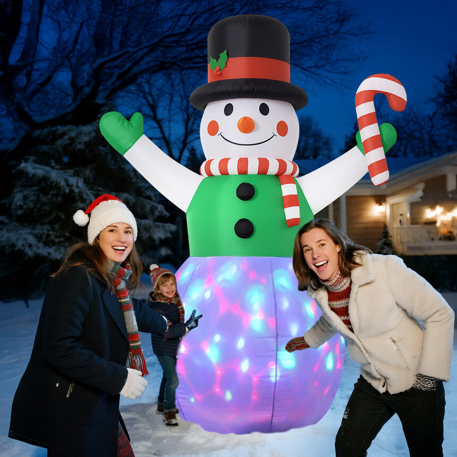 GVDV 8 Ft Lighted Christmas Inflatable Snowman with Rotating LED Lights, Christmas Blow Up Yard Decoration for Holiday, Party, Christmas