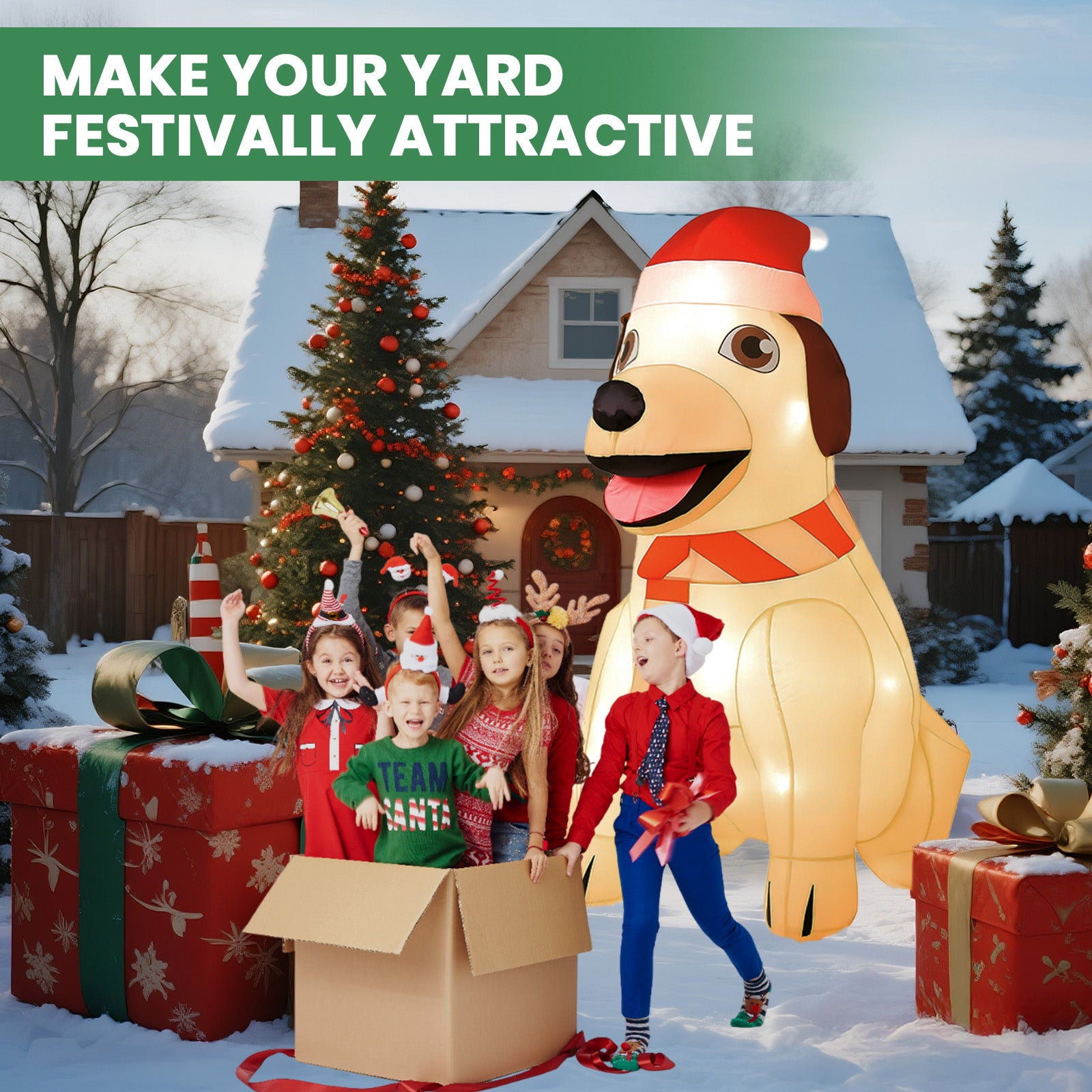 GVDV 7 FT Christmas Inflatable Lab Dog with Bright LED, Blow Up Decoration for Outdoor & Indoor Holiday Party, Yard, Lawn, Home