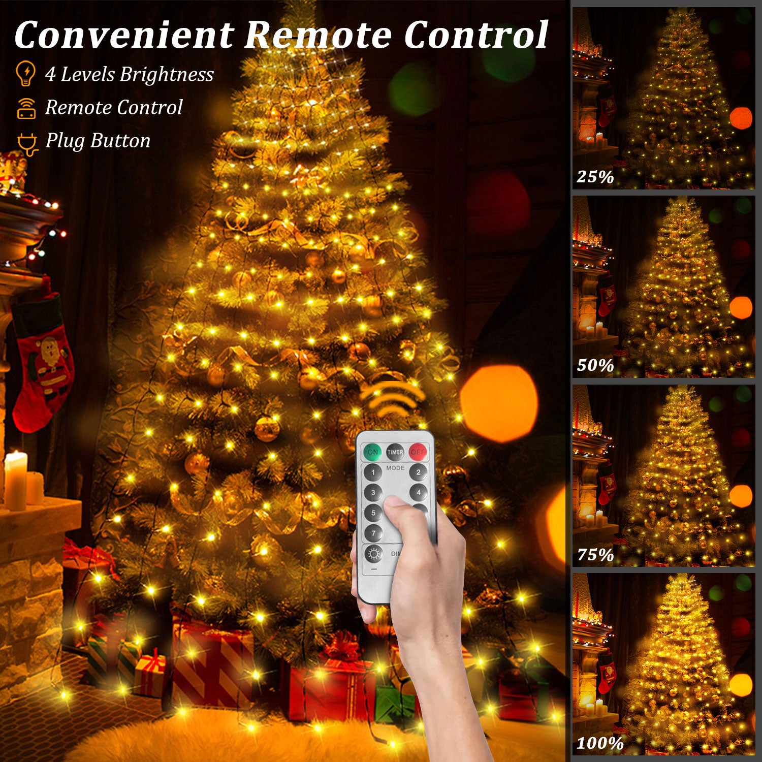 Christmas String Lights for Tree, 400 LEDs 9.8FT x 16 Lines Christmas Tree Lights with Memory Function & 8 Modes, with Remote Control & Timer for Christmas Tree Decorations (Warm White)