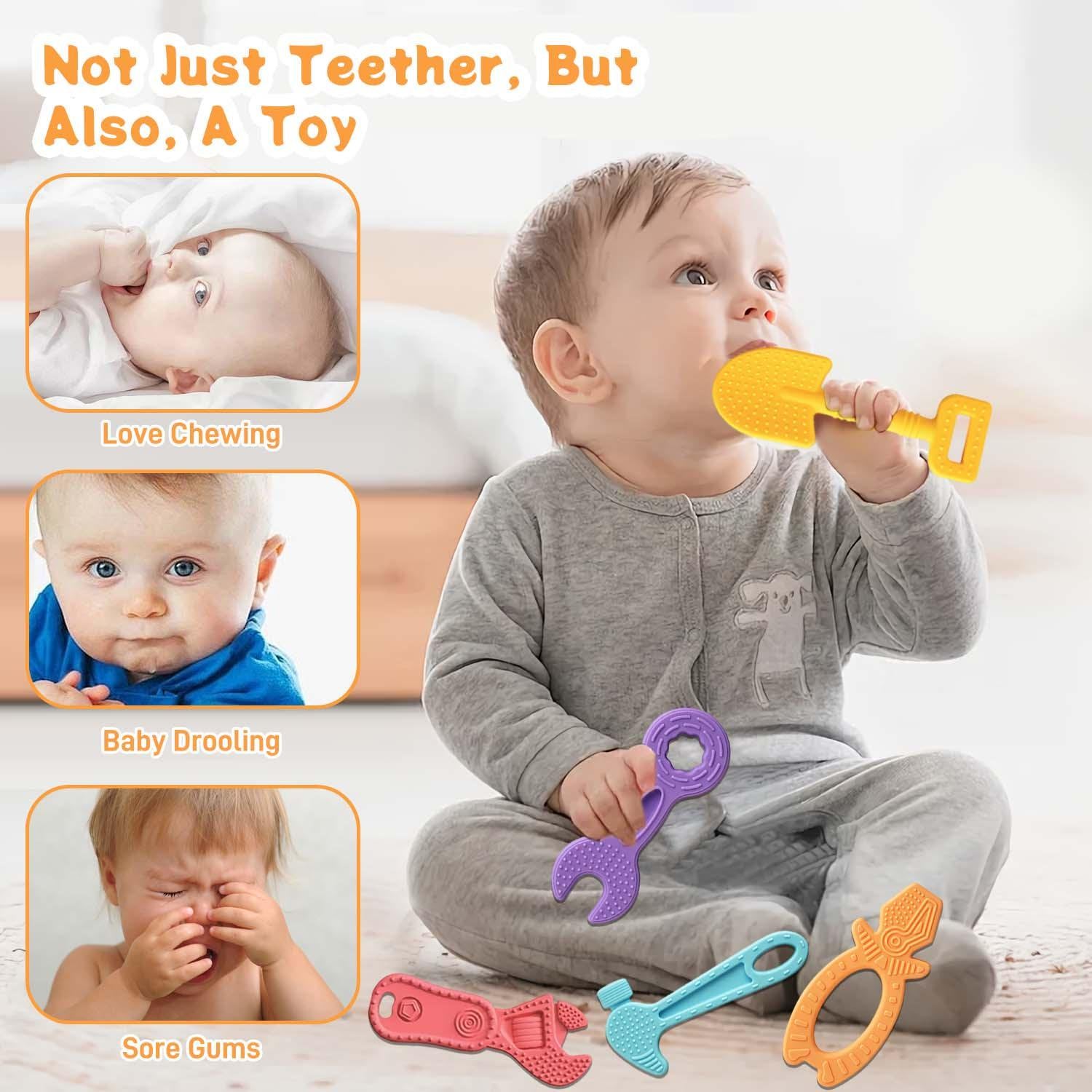 7 PCS Baby Teething Toys - BPA Free- Teething Tools Teether for Baby 6--12 Months with 2 Straps for Safety and Organizer Case, Sensory Teething Toys for Babys