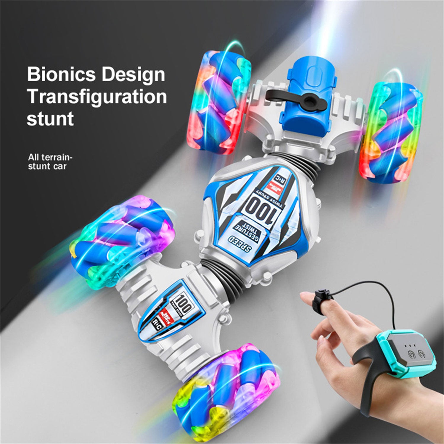 RC Stunt Car, 4WD Remote Control Gesture Sensor Toy Cars, 2.4GHz Double Sided Rotating Off Road Vehicle with Lights Music, for Boys & Girls Birthday