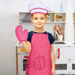 JMH Girls Kitchen Play Set 11pcs Cook Set for Kids - Pretend Play Toys in Pink, with Dress up Costume and Accessories