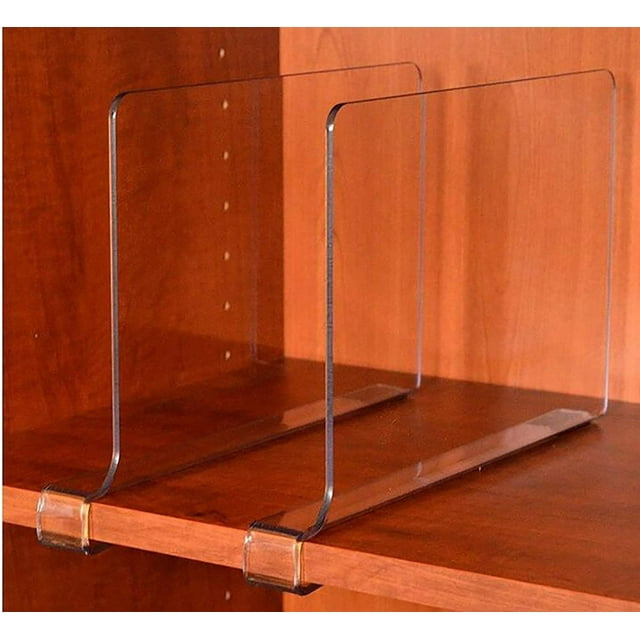 NBW Clear Acrylic Shelf Dividers, Closet Vertical Organizer for Kitchen Cabinets, Bookshelves, Pack of 2