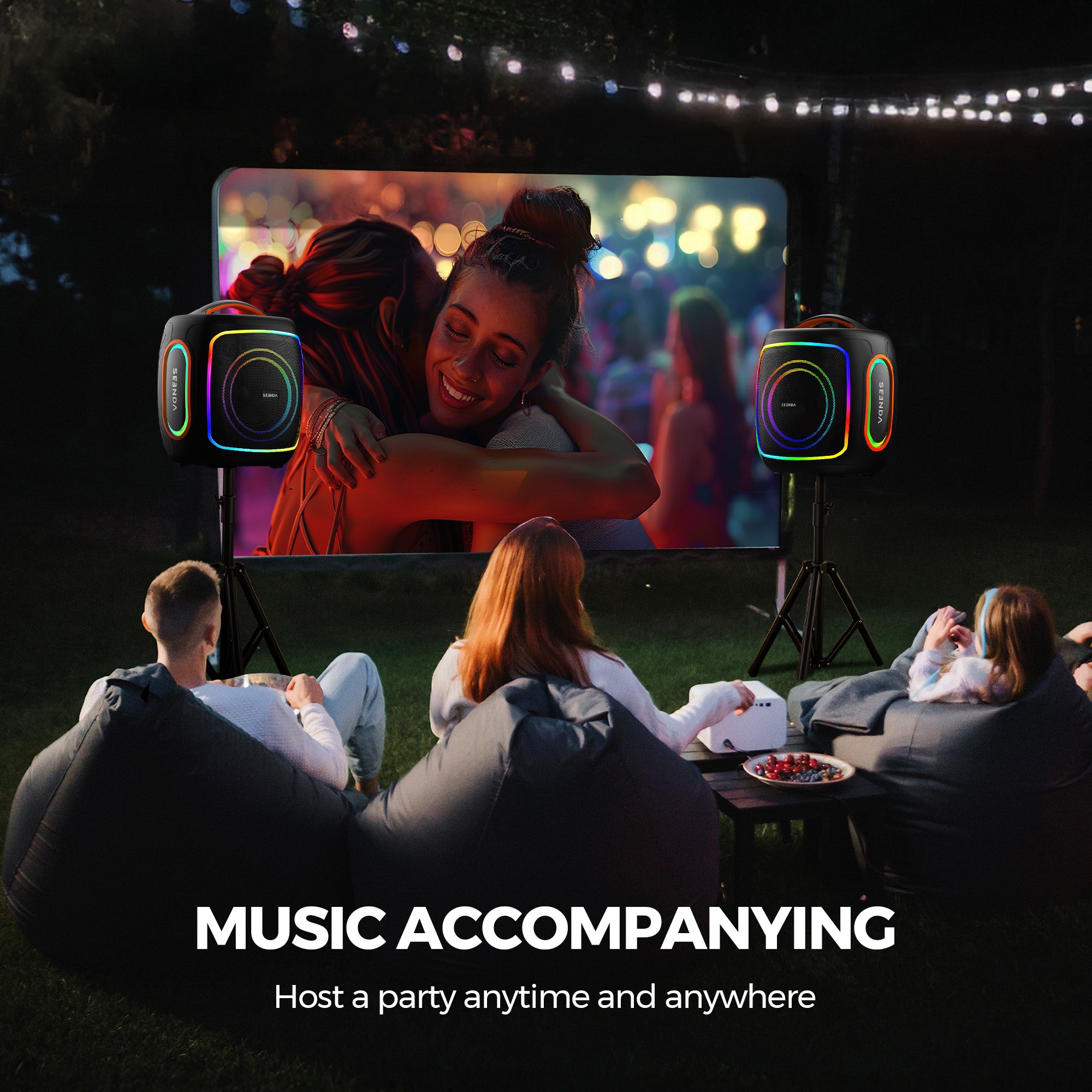 Seenda Karaoke Machine with 2 Wireless Microphones, Bluetooth, Double 6.5" & 1.5" Tweeter Speakers, IPX5 Waterproof, and RGB Lights – Portable PA System for Indoor & Outdoor Parties