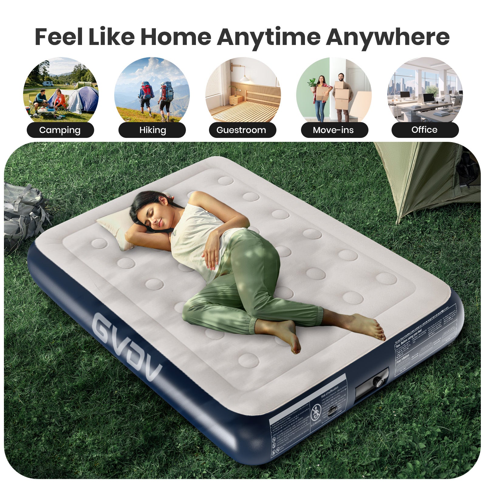 GVDV 16" Queen Air Mattress with Built-in Pump, Raised Inflatable Bed for Home & Guests, Quiet Surface Blow-up Mattress, Portable Air Bed, Colchón Inflable, Supports up to 660 lbs