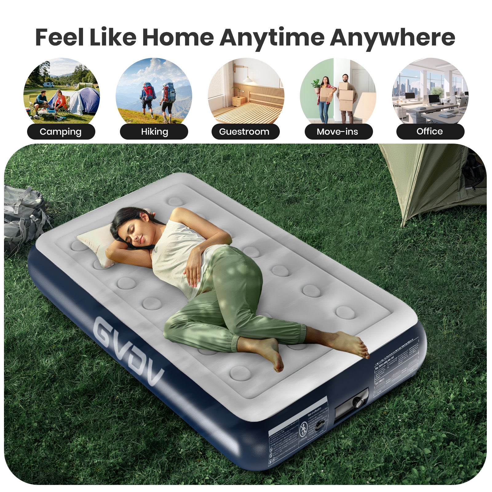GVDV 16" Twin Air Mattress with Built-in Pump, Raised Inflatable Bed for Home & Guests, Quiet Surface Blow-up Mattress, Portable Air Bed, Colchón Inflable, Supports up to 560 lbs