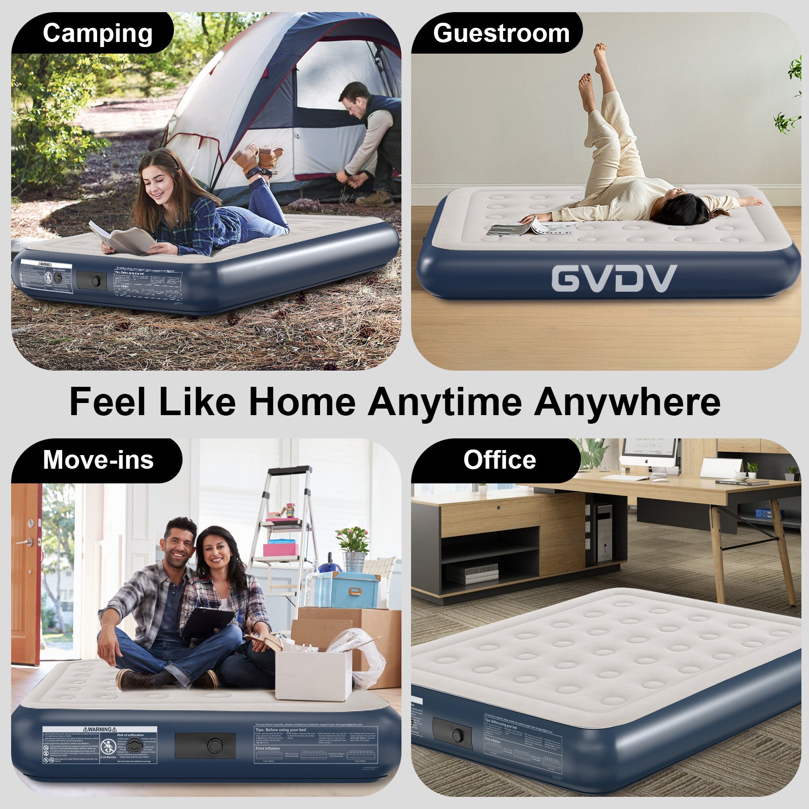GVDV 13" Queen Air Mattress with Built-in Pump, Raised Inflatable Bed for Home & Guests, Quiet Surface Blow-up Mattress, Portable Air Bed, Colchón Inflable, Supports up to 660 lbs