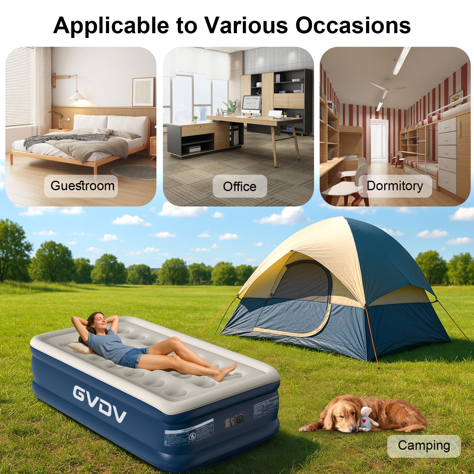 GVDV 18" Twin Air Mattress with Built-in Pump, Raised Inflatable Air Bed for Guests & Home, Comfortable Blow-up Mattress, Upgraded 4-Chamber Design, Supports up to 560 lbs