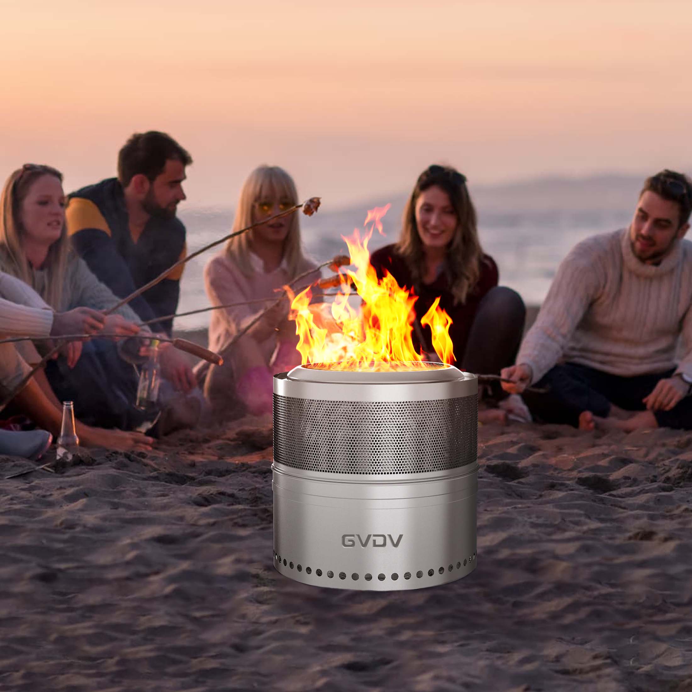 20” Fire Pit - Folding Smokeless Portable Stainless Steel Outdoor Fireplace for Camping and Bonfire